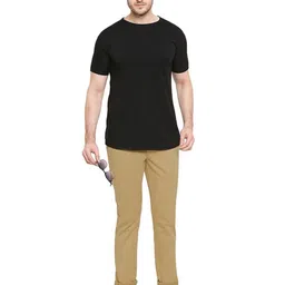 Basics Men Mid-Rise Plain Cotton Tapered Fit Chinos Trousers image 4