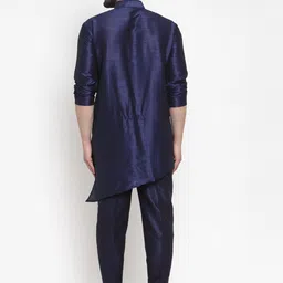 Kaifoo Men Navy Blue Layered Dupion Silk Kurta with Trousers image 2