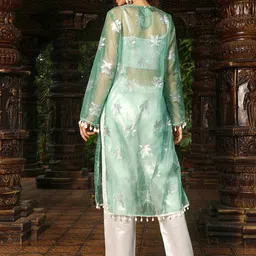 QISSA Round Neck Floral Regular Kurta with Trousers image 5