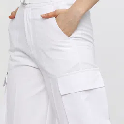 Tokyo Talkies Women White Straight Fit Cargos Trousers image 5