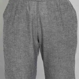 elleven Women Grey Solid Tapered Fit Cotton Pleated Trousers image 3