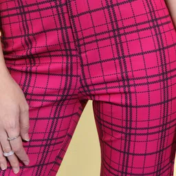 KETCH Women Checked Split Hem Regular Trousers image 4