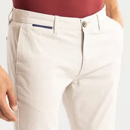 Snitch Men Cream Coloured Smart Slim Fit Cotton Chinos Trousers image 5