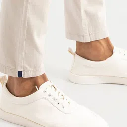 Snitch Men Cream Coloured Smart Slim Fit Cotton Chinos Trousers image 3