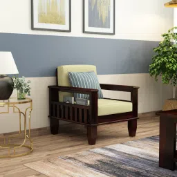 Madhavi 1 Seater Wooden Sofa (Creame Colour, Walnut Finish)-image-30