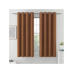 Swayam 100% Blackout Eyelet Hanging Window Curtain (5 Feet) (Pack of 2) - Brown image 1