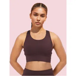 Enamor A202 Medium Impact Quick Dry Longline Workout Sports Bra Brown-image-98
