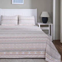 maspar Peach Geometric Print 144 TC Cotton Double Bed Sheet with 2 Pillow Covers Sensory Bloom Collection image 1