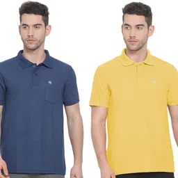 lux nitro Pack of 2 Men Solid Polo Neck Pure Cotton Multicolor T-Shirt-picture-11