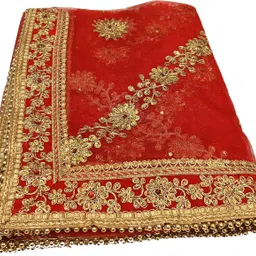 hoc Net Embroidered Red Women Dupatta-picture-15