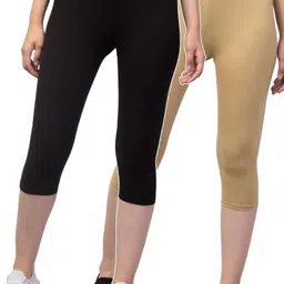 attirezone Cotton Lyvra Capri Women Beige, Black Capri-picture-11