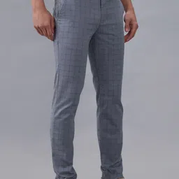Men Slim Fit Grey Cotton Blend Trousers-image-58