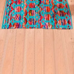 HANDICRAFT PALACE Turquoise Blue & Red Self Design Braided Cotton Carpet image 1
