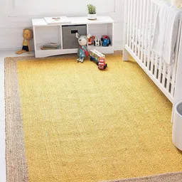 HABERE INDIA Yellow Solid Jute Carpet-image-78