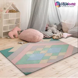 LITTLELOOMS Grey & Pink Geometric Hand-Tufted Rectangular Woollen Carpet-image-62