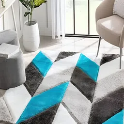 Shopgallery Black & Blue Geometric Anti-Skid Shaggy Carpet-picture-19