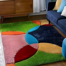 Shopgallery Green & Blue Geometric Anti-Skid Shaggy Carpet-picture-15