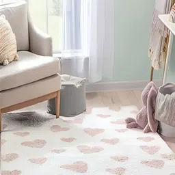 Shopgallery White & Pink Geometric Anti-Skid Polyester Carpet-image-45