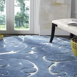Shopgallery Blue & White Floral Anti-Skid Shaggy Carpet-picture-37