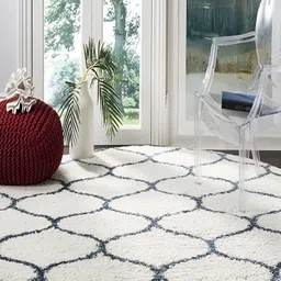 Shopgallery White & Blue Geometric Anti Skid Shaggy Carpet-picture-21