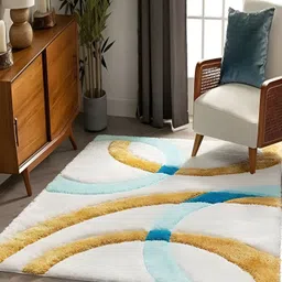 Shopgallery Turquoise Blue & Yellow Geometric Anti-Skid Shaggy Carpet-picture-23