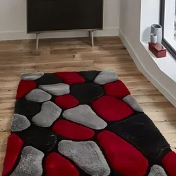 Shopgallery Red & Black Geometric Anti Skid Shaggy Carpet-image-4