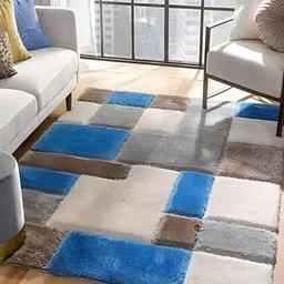 Shopgallery Off White & Grey Geometric Anti-Skid Shaggy Carpet-image-9