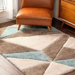 Shopgallery Grey & Beige Geometric Anti-Skid Shaggy Carpet-image-30