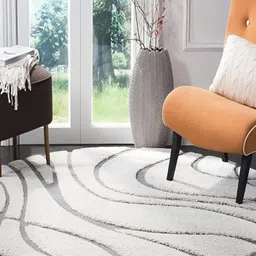 Shopgallery Grey & White Abstract Anti Skid Shaggy Carpet-image-37