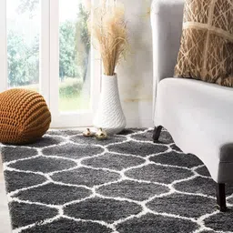 Shopgallery Grey & White Geometric Anti-Skid Shaggy Carpet-image-76