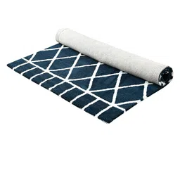 Saral Home Teal Blue & White Printed Cotton Rectangular Carpet image 3