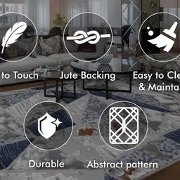 Sapana Carpet-Mats Grey & Blue Abstract Anti-Skid Carpet image 2