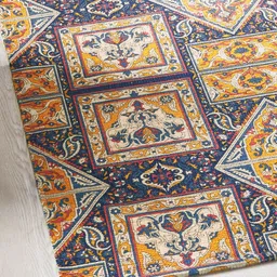 Mona B Blue & Orange Printed Cotton Floor Dhurrie Carpet Rug image 4