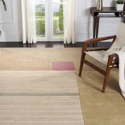 Safiya Carpet Beige & Pink Geometric Hand-Tufted Woollen Shaggy Carpet image 1