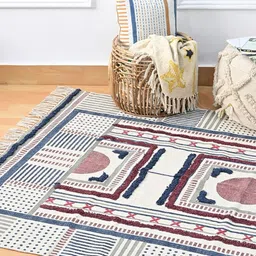 Art Avenue Blue & Brown Block Printed Cotton Carpet image 1