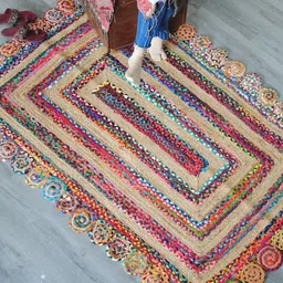 Art Avenue Maze Beige & White Braided Jute Recycled Cotton Rectangular Rug image 1