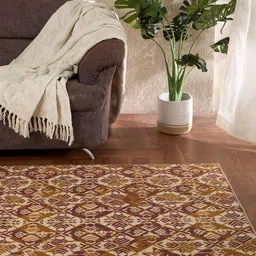 Welspun Brown & Cream Coloured Geometric Printed Rectangle Shaped Anti-Skid Carpet image 1
