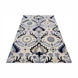Safiya Carpet Beige & Black Ethnic Motifs Printed Hand-Tufted Rectangle Woollen Carpet image 1