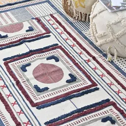 Art Avenue Blue & Brown Block Printed Cotton Carpet image 2