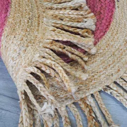 Art Avenue Beige & Pink Colourblocked Jute Round Carpet image 5