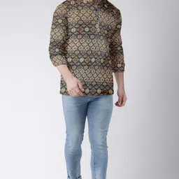 zayrah Men Geometric Print, Printed Cotton Blend Straight Kurta image 3