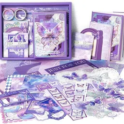 lanloy 346pcs Aesthetic Journal Supplies Kit, Perfect for Gifting, Purple Butterfly Theme, Scrapbook Kit image 1
