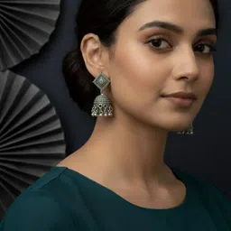 riavi collections Multicolor Accent and Grey Finish Square Jhumka with Hanging Ghungroos (Combo) Beads Alloy Jhumki Earring image 5