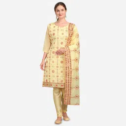 vredevogel Semi Stitched Chanderi Salwar Suit Material Embroidered image 2