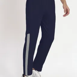 Men Solid Dark Blue Track Pants-image-0