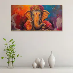 nestroots Gold Canvas Framed Vibrant Ganesha Artistry in Color Wall Painting(24X48 Inch)-picture-15