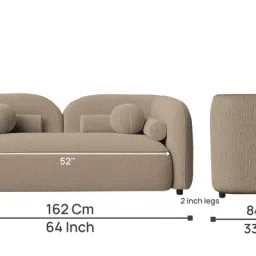 febonic Corny Boucle Fabric 2 Seater Sofa In Mushroom Beige Colour image 2