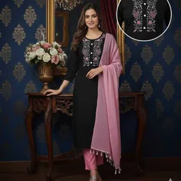 si enterprises Women Cotton Blend Kurta Pant Dupatta Set image 1