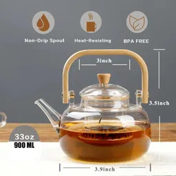 ryshopestore High Quality Borosilicate Glass Teapot With Infuser Tea Urn image 3