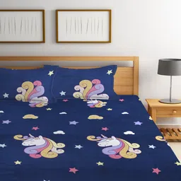 Blue Abstract 300 TC Cotton Blend Double Bedsheet with 2 Pillow covers by Klotthe image 2